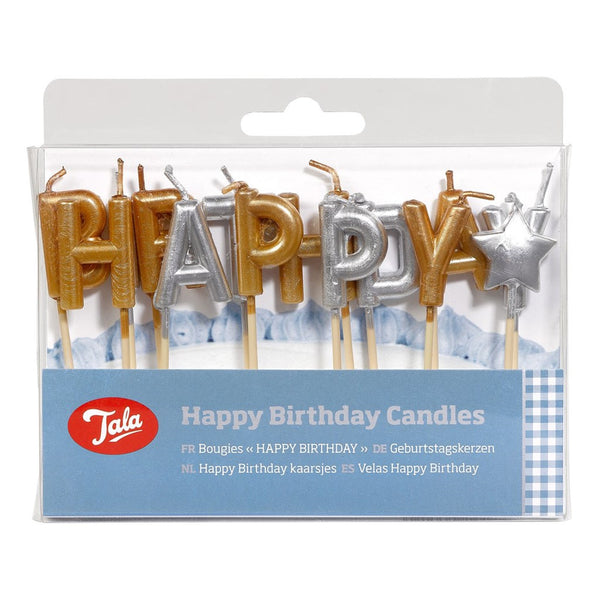 Kerzen "Happy Birthday" in gold und silber