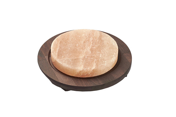 Salzplatte rund mit Holzbasis , 29x29x6.5 cm