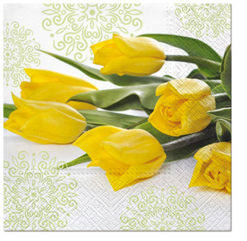 Servietten Lunch 20x Tulpen gelb, 33x33cm - MyLiving24
