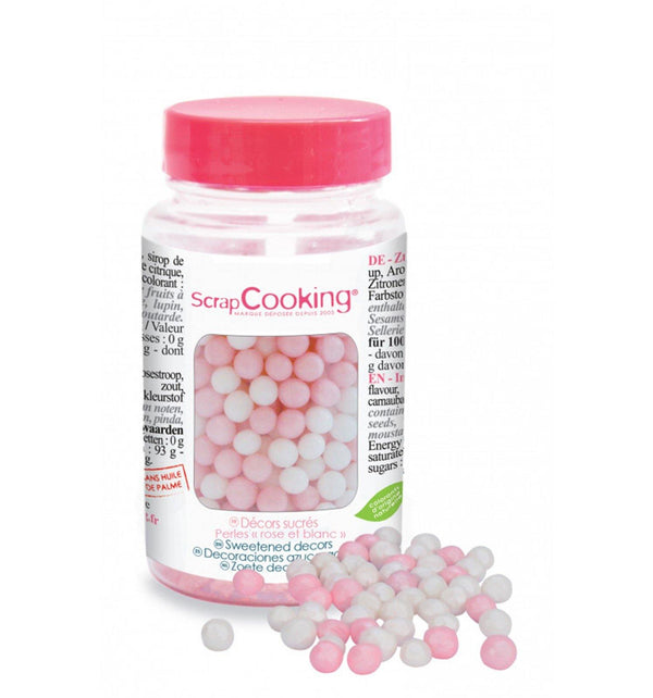 Dekozucker Perlen weiss/rosa 55 g - MyLiving24
