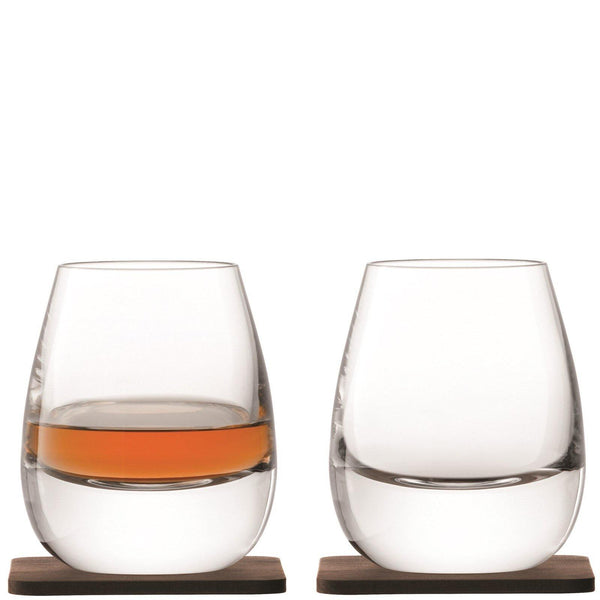 Whisky Islay Becher 250ml - klar und Nussbaum Untersetzer x - MyLiving24